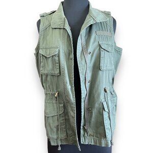 a.n.a. Green Utility Military Style Vest Petite Large